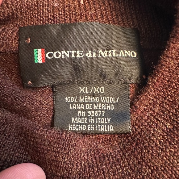Conte Di Milano Sweater Men’s XL Merino Wool Brown Mock Neck Long Sleeve - Picture 3 of 7